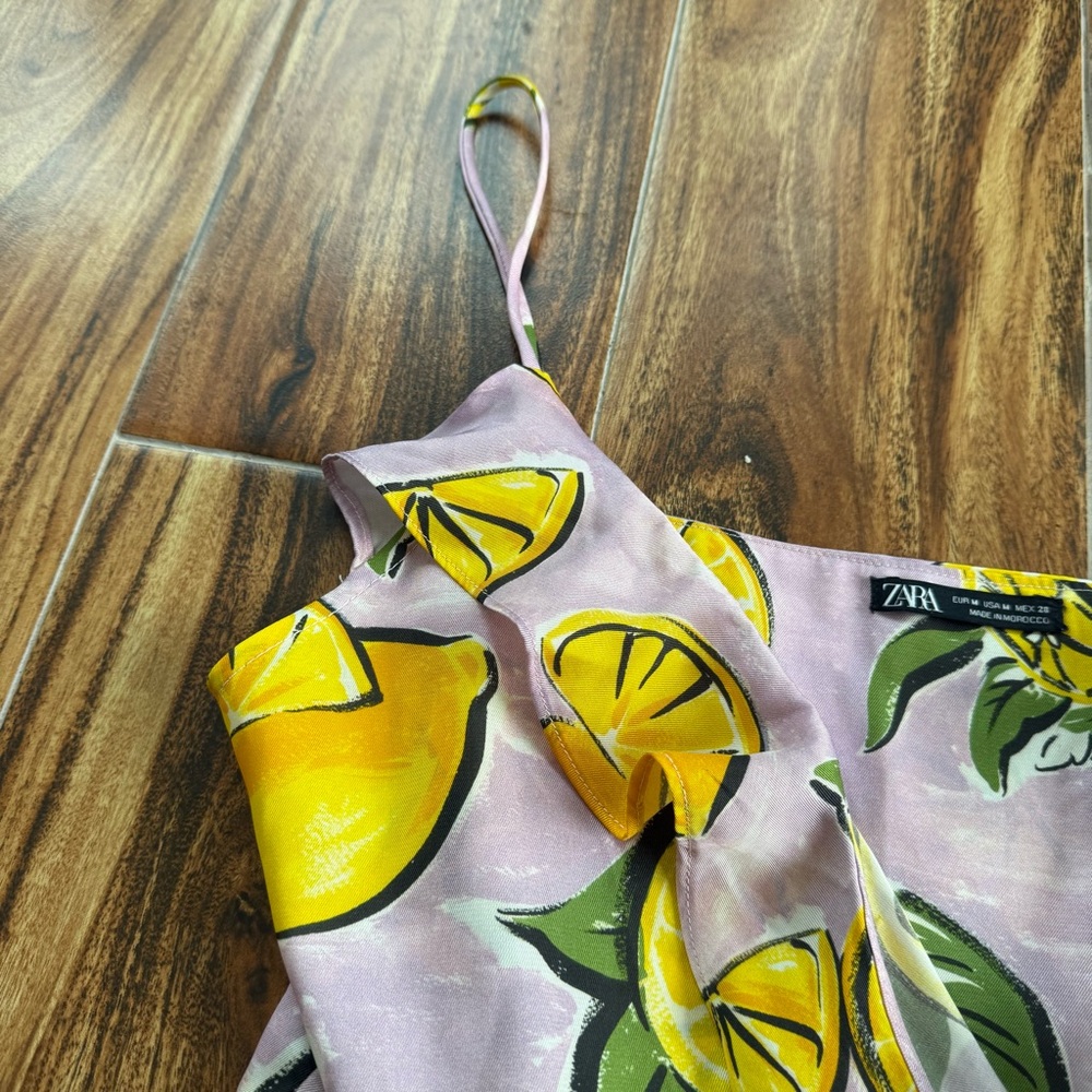Zara Lemon Print Wrap Crop Top Lilac and Yellow Size M - Picture 5 of 6